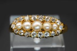 A LATE VICTORIAN SEED PEARL AND DIAMOND RING