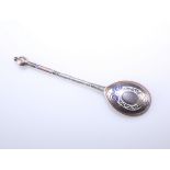 A RUSSIAN SILVER AND CHAMPLEVE ENAMEL SPOON, SECOND HALF, 19th CENTURY