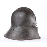 A SALLET, with raised metal ridge. 38cm front to back