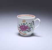 A WORCESTER POLYCHROME FLORAL PAINTED COFFEE CUP, c. 1770