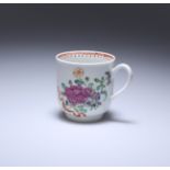 A WORCESTER POLYCHROME FLORAL PAINTED COFFEE CUP, c. 1770