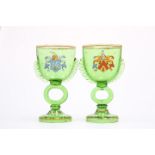 A PAIR OF BOHEMIAN ENAMEL PAINTED MARRIAGE GLASSES