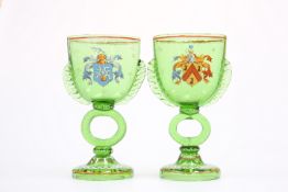 A PAIR OF BOHEMIAN ENAMEL PAINTED MARRIAGE GLASSES