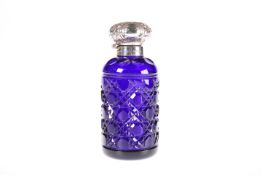 A SILVER-TOPPED BLUE-GLASS SCENT BOTTLE, BIRMINGHAM 2001