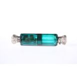 A VICTORIAN GREEN GLASS DOUBLE-ENDED SCENT FLASK