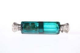 A VICTORIAN GREEN GLASS DOUBLE-ENDED SCENT FLASK