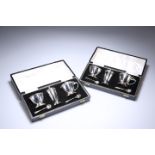 A PAIR OF CASED SILVER THREE PIECE CONDIMENT SETS, BIRMINGHAM 1963