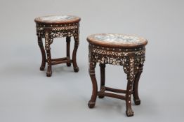 A PAIR OF CHINESE MOTHER-OF-PEARL INLAID HARDWOOD JARDINIERE STANDS