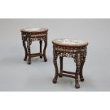 A PAIR OF CHINESE MOTHER-OF-PEARL INLAID HARDWOOD JARDINIERE STANDS