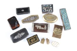 A COLLECTION OF SNUFF BOXES, VINAIGRETTES AND MATCHBOX SLEEVES