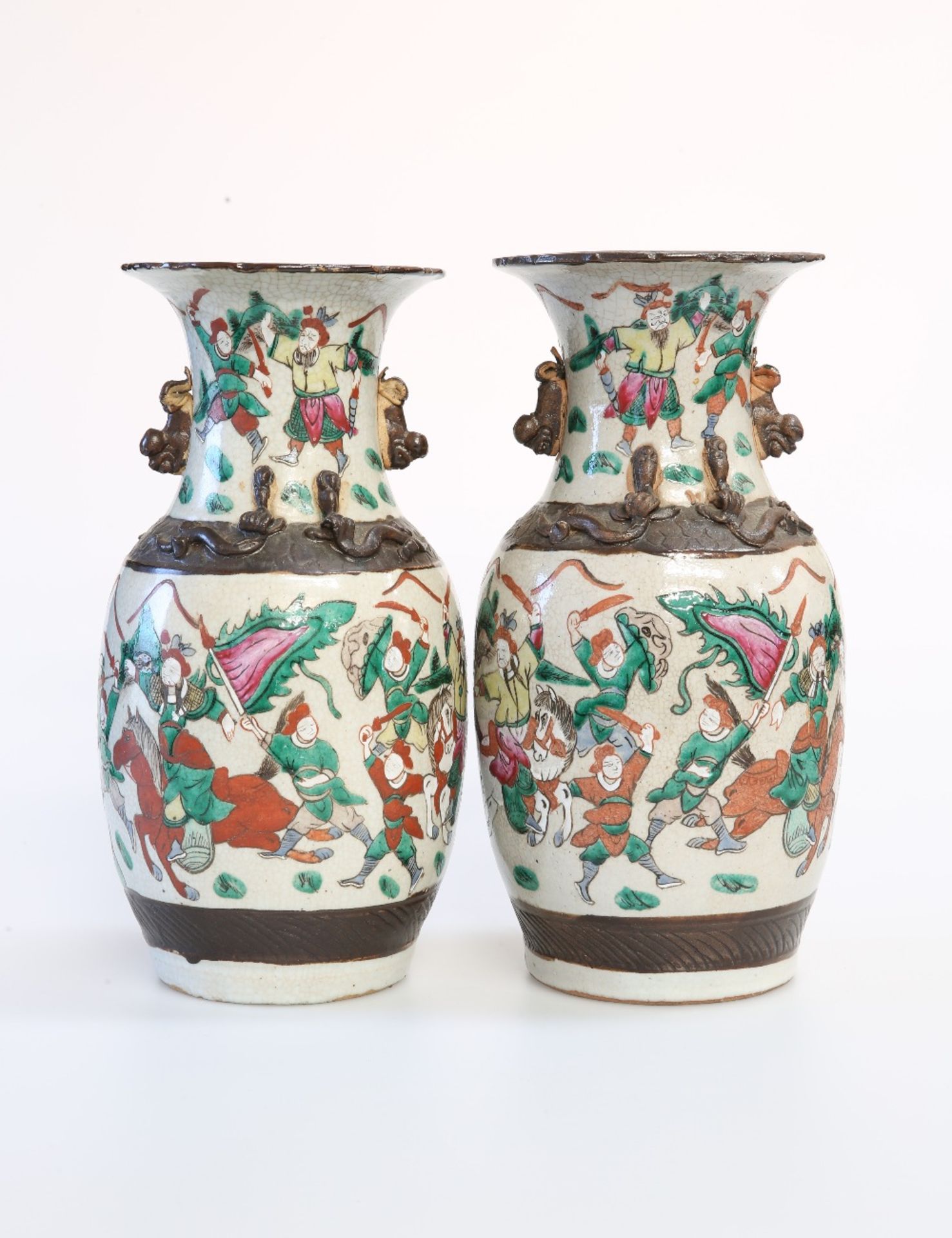 A PAIR OF CHINESE CRACKLE GLAZE VASES IN THE ARCHAIC TASTE