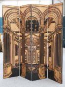 A GILDED AND CARVED LACQUER FOUR-PANEL DRESSING SCREEN, IN THE ART DECO TASTE