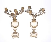 A PAIR OF 19TH CENTURY FRENCH GILT-BRONZE AND MARBLE CANDELABRA