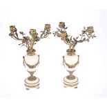 A PAIR OF 19TH CENTURY FRENCH GILT-BRONZE AND MARBLE CANDELABRA