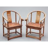 A PAIR OF CHINESE MOTHER-OF-PEARL INLAID ELM CHAIRS