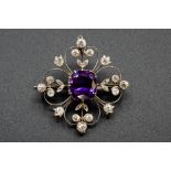 AN AMETHYST AND DIAMOND BROOCH