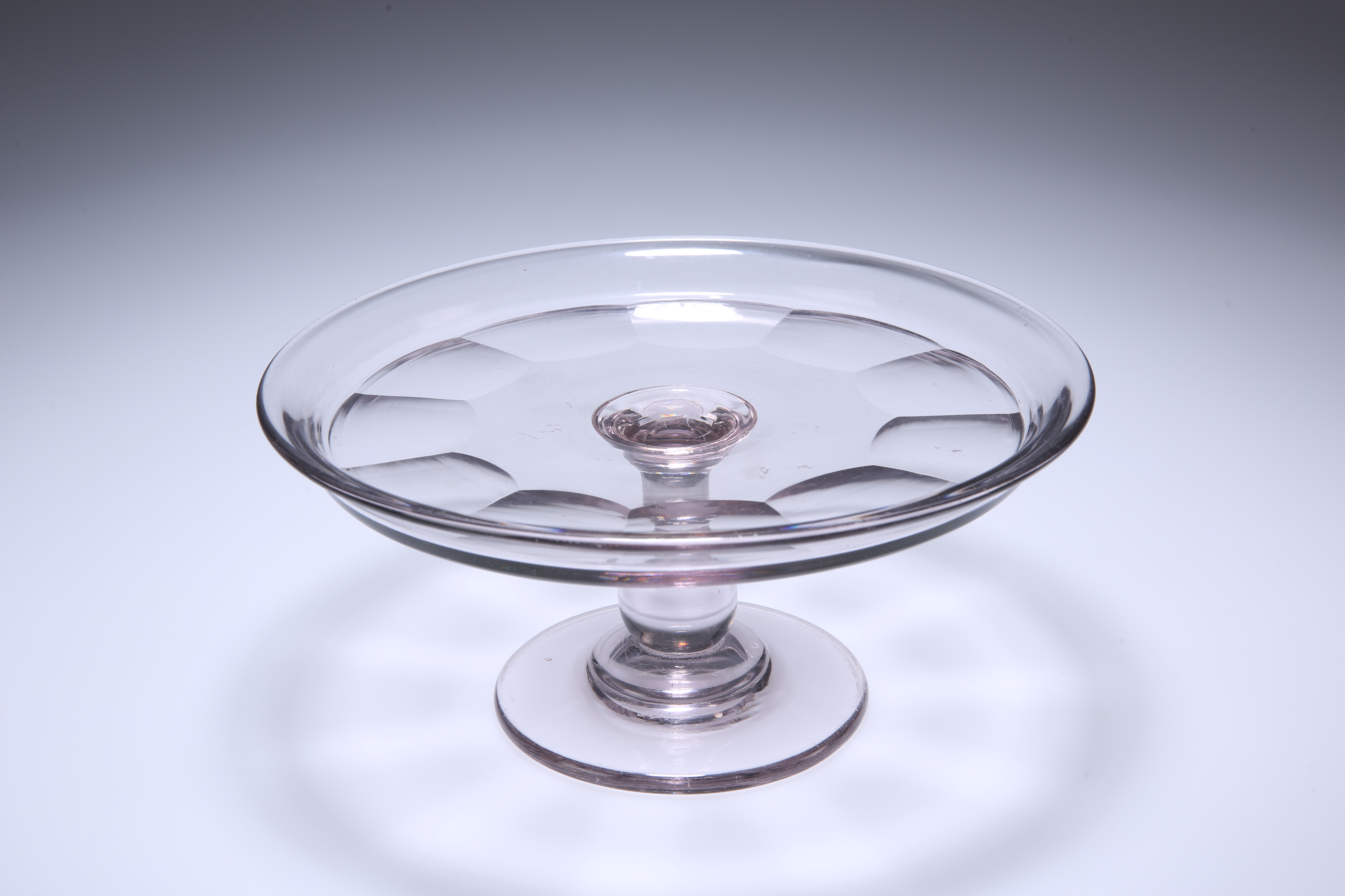 AN EARLY 19TH CENTURY GLASS TAZZA, with baluster stem