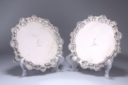 A MATCHED PAIR OF GEORGIAN SILVER WAITERS, LONDON 1752 AND 1770