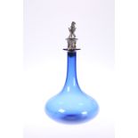 A 19th CENTURY BLUE GLASS DECANTER