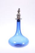 A 19th CENTURY BLUE GLASS DECANTER