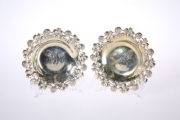 A PAIR OF AMERICAN STERLING SILVER-GILT SMALL DISHES OR COASTERS, LATE 19th CENTURY