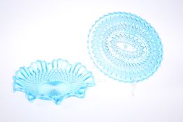 TWO BLUE PEARLINE GLASS SERVING DISHES, LATE 19th CENTURY