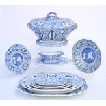 AN EXTENSIVE SPODE BLUE AND WHITE DINNER SERVICE IN THE "GREEK PATTERN", c. 1820