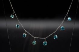 A BLUE ZIRCON SET NECKLACE