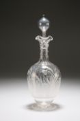 AN EDWARDIAN ETCHED GLASS DECANTER