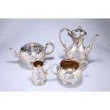 A GOOD VICTORIAN SILVER FOUR PIECE TEA AND COFFEE SERVICE, MARTIN HALL & CO., LONDON 1874 AND 1875