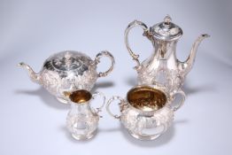 A GOOD VICTORIAN SILVER FOUR PIECE TEA AND COFFEE SERVICE, MARTIN HALL & CO., LONDON 1874 AND 1875