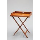 A 19TH CENTURY MAHOGANY BUTLER'S TRAY ON STAND