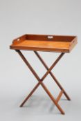 A 19TH CENTURY MAHOGANY BUTLER'S TRAY ON STAND