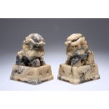 A PAIR OF CHINESE CARVED STONE MODELS OF FU DOGS, 19TH CENTURY