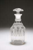 A 19th CENTURY CUT-GLASS MALLET-FORM DECANTER WITH MUSHROOM STOPPER