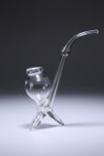 A VICTORIAN GLASS TABLE PIPE, with vasiform bowl and tripod feet. 19cm high
