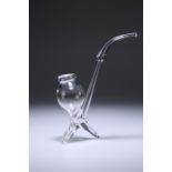 A VICTORIAN GLASS TABLE PIPE, with vasiform bowl and tripod feet. 19cm high