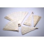 A GROUP OF FIVE CHINESE PIERCED BONE FANS, EARLY 20th CENTURY
