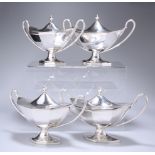 A SET OF FOUR GEORGE III SILVER TWIN-HANDLED SAUCE TUREENS, HENRY CHAWNER, LONDON 1786 AND 1788