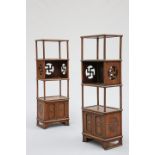 A PAIR OF CHINESE ELM WHATNOTS, 20TH CENTURY