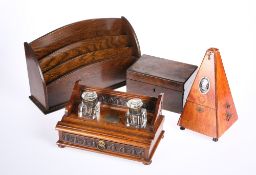 VICTORIAN OAK DESK STAND together with A SYSTEM MAELZEL METRONOME