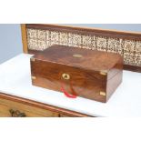 A VICTORIAN BRASS-BOUND WALNUT WRITING BOX