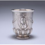 A FRENCH SILVER BEAKER, REPOUSSE WITH PROFILE PORTRAITS OF LOUIS XVI AND MARIE ANTOINETTE