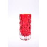 GEOFFREY BAXTER FOR WHITEFRIARS, A RUBY RED BARK EFFECT GLASS VASE