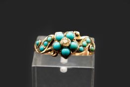 AN EARLY VICTORIAN TURQUOISE SET RING