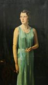DAVID COWAN DOBSON (1894-1980), PORTRAIT OF A LADY WEARING A LONG PEARL NECKLACE