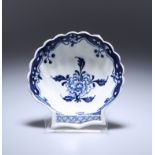 A LOWESTOFT BLUE AND WHITE PICKLE DISH OF SCALLOP SHELL FORM, c. 1768-70