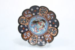 A JAPANESE CLOISONNE ENAMEL PETAL-SHAPED DISH, MEIJI PERIOD