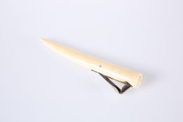 A 19TH CENTURY MARINE IVORY CIGAR CUTTER. 15cm