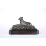 A 19th CENTURY DESK BRONZE OF A RECUMBENT DOG